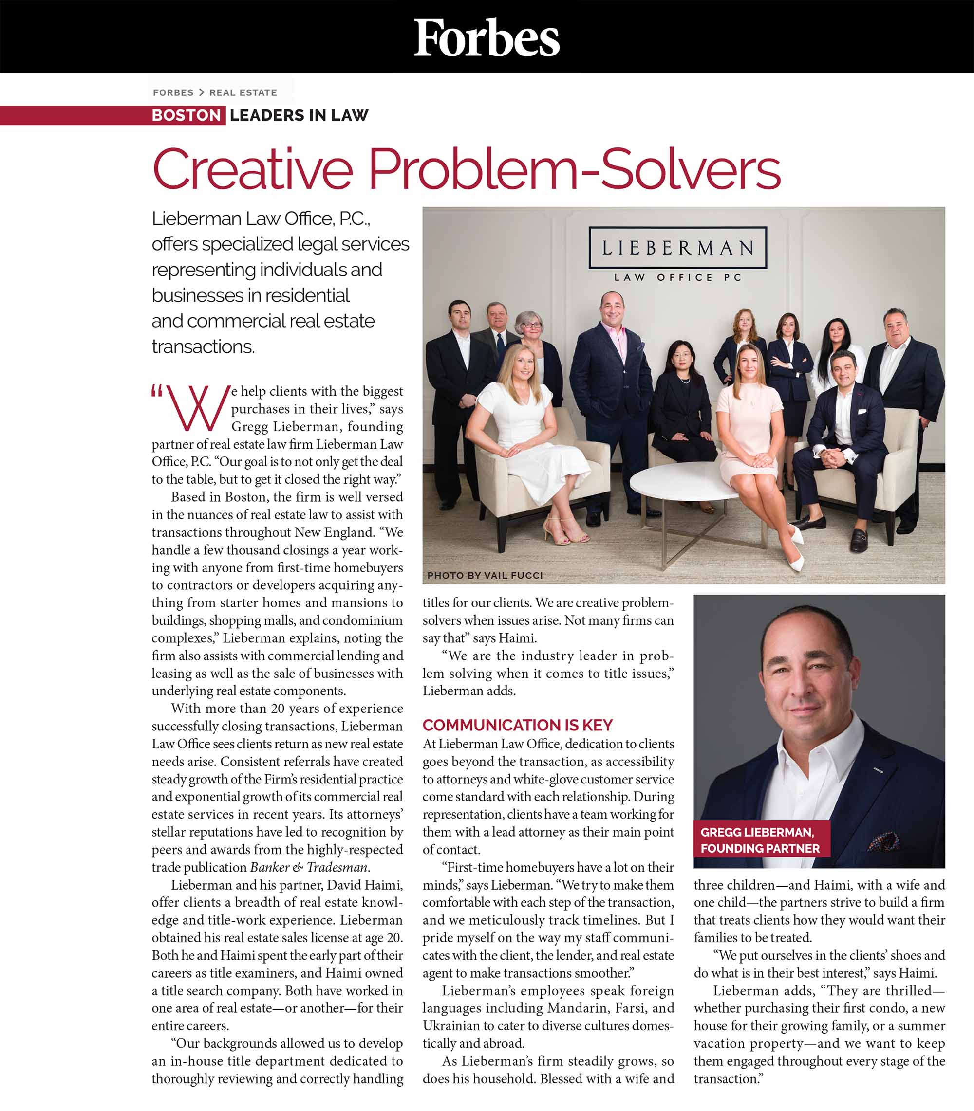 Forbes Boston Leaders In Law Lieberman Law Office Creative Problem Solvers 
